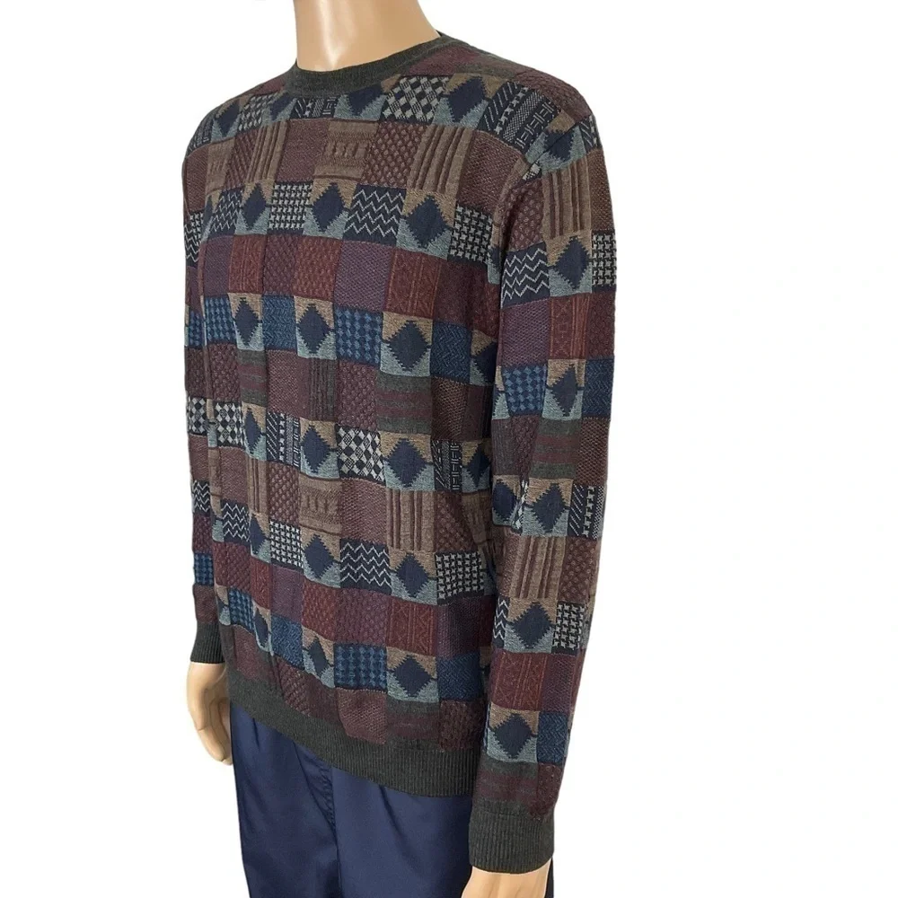 ERMENEGILDO Zegna NWT Multi Pattern Wool CottonSweater size L - 52 Made in Italy
